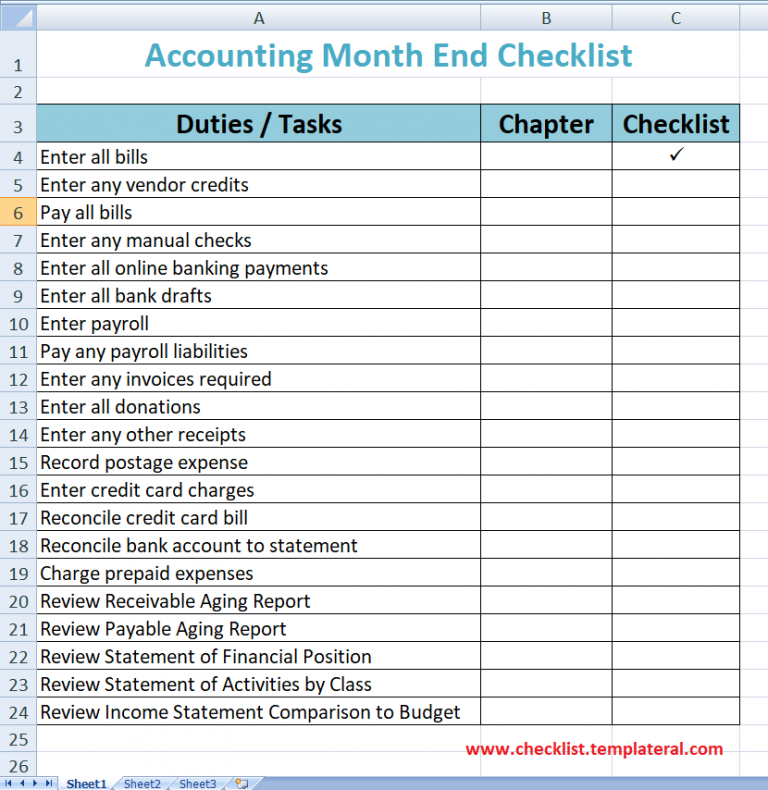  Accounting Month End Checklist Template Excel Checklist Templates