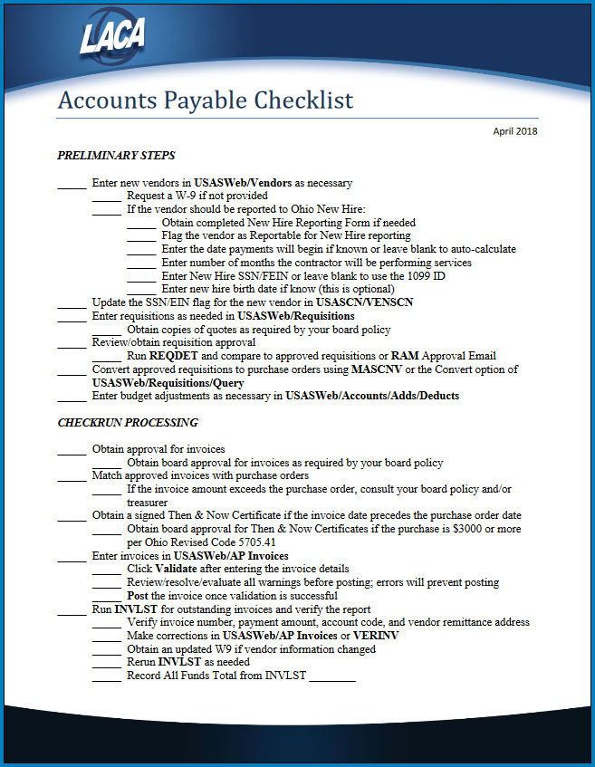 Free Printable Accounts Payable Checklist Template