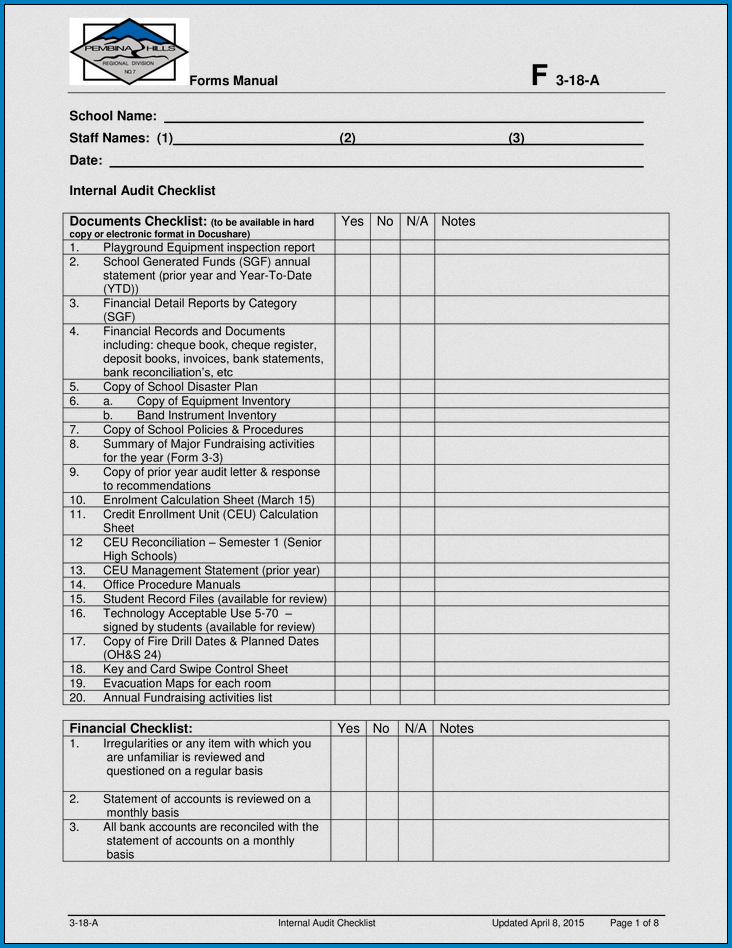 Audit Checklist Template Sample