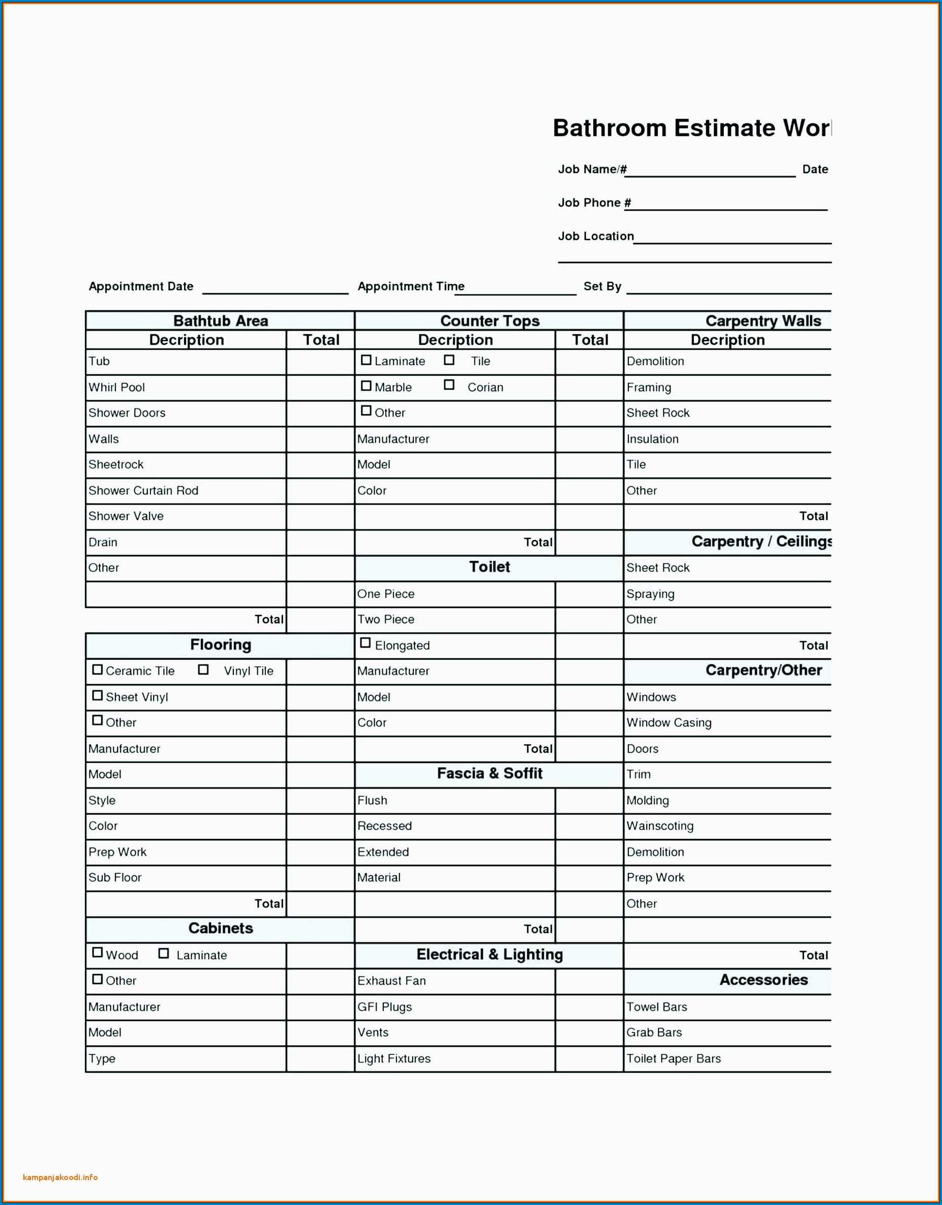 Bathroom Remodel Checklist Template Example