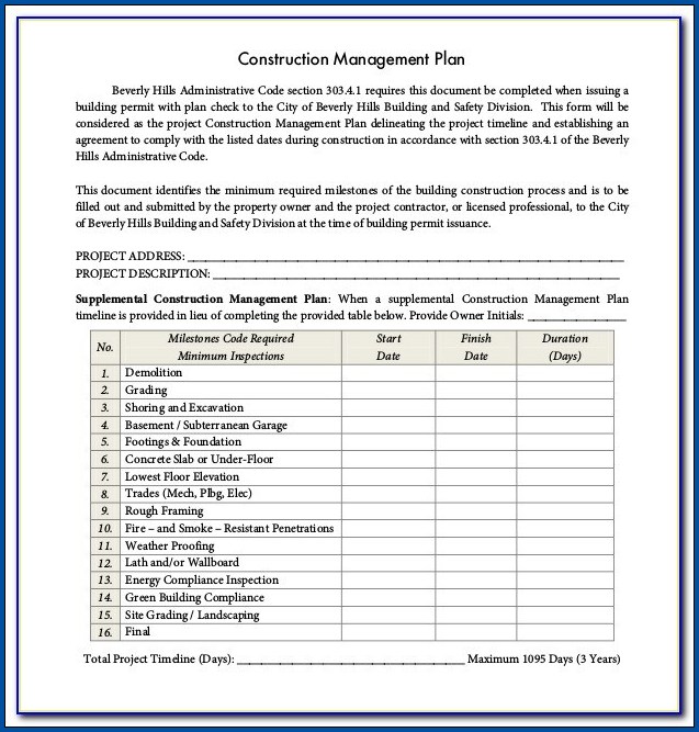 Construction Project Checklist Template Example