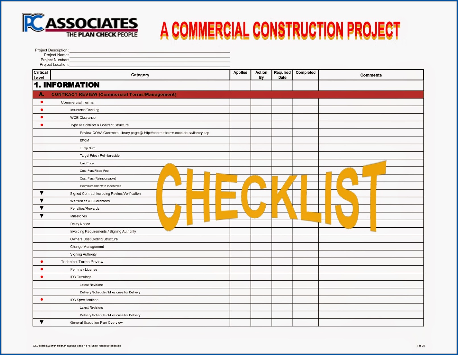 Construction Project Checklist Template Sample