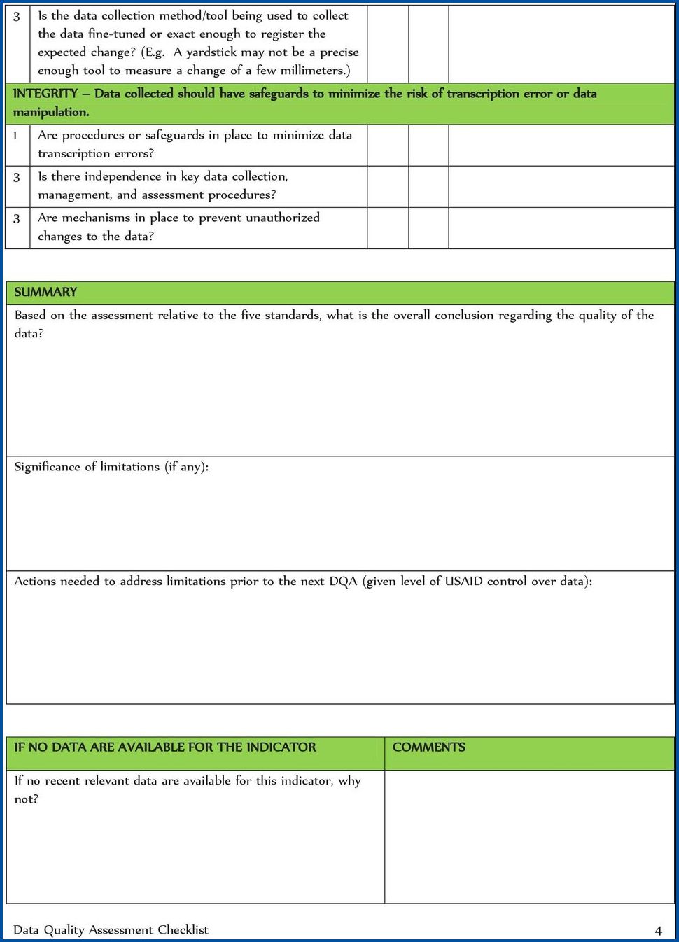 Data Quality Checklist Template Example