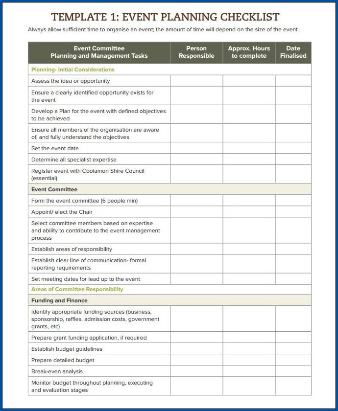 Event Planning Checklist Template Sample