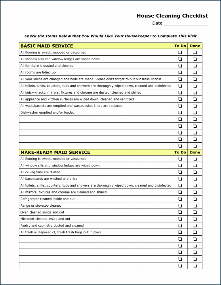 √ Free Printable Cleaning Service Checklist Template | Checklist Templates