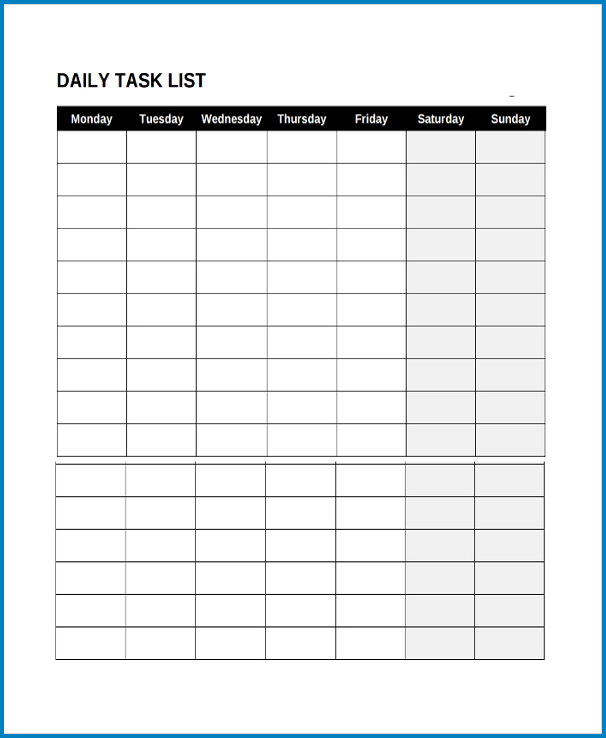 Example of Daily Checklist Template