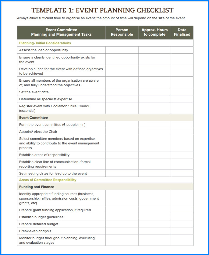 Example of Event Planning Guide Checklist Template