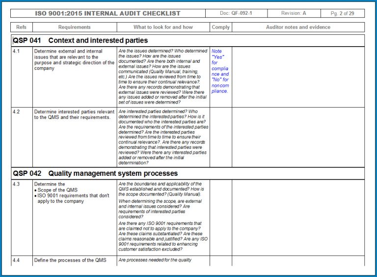√ Free Printable Internal Audit Checklist Template | Checklist Templates