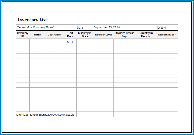 Example of Inventory Checklist Template
