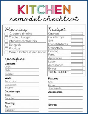 √ Free Printable Kitchen Renovation Checklist Template | Checklist ...