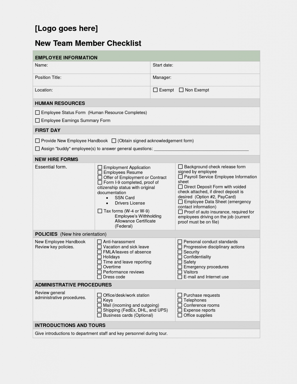 √ New Hire Checklist Template Word | Checklist Templates
