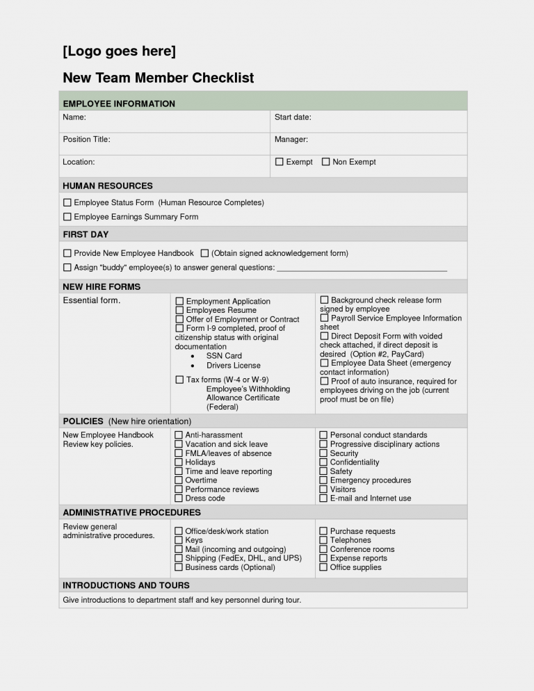 √ New Hire Checklist Template Word | Checklist Templates
