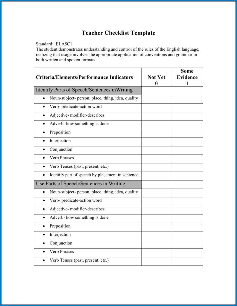 Example of New Teacher Checklist Template