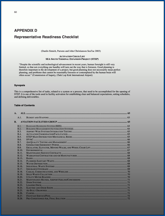 Example of Operational Readiness Checklist Template