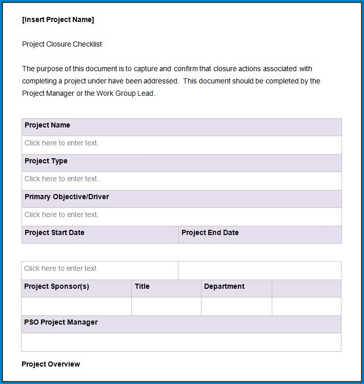 Example of Project Closeout Checklist Template