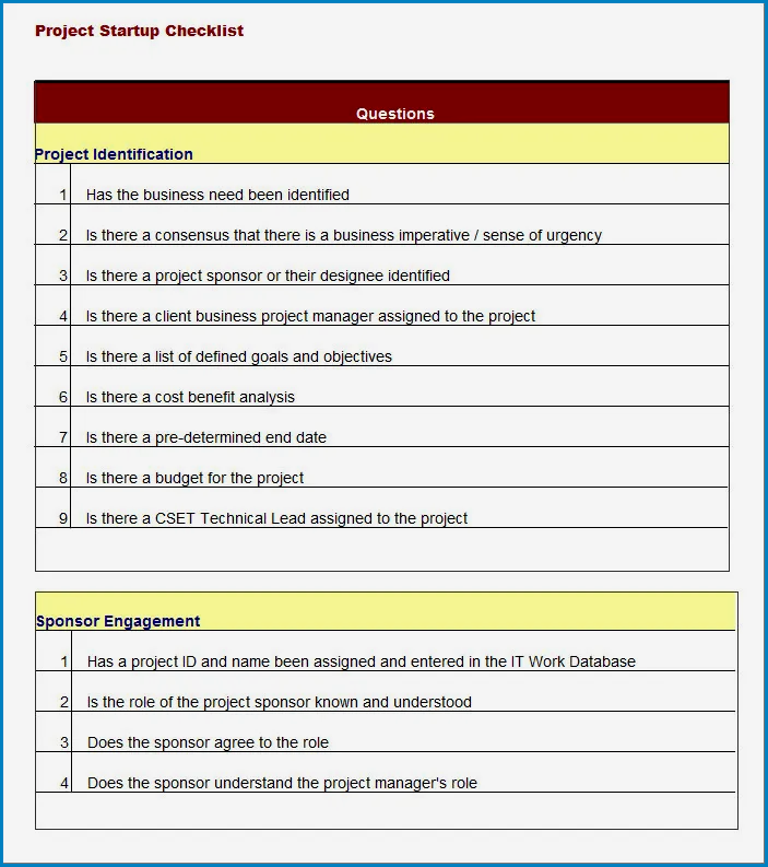 Example of Project Manager Checklist Template