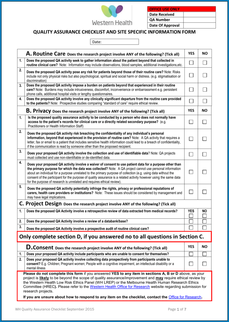 Example of Quality Assurance Checklist Template