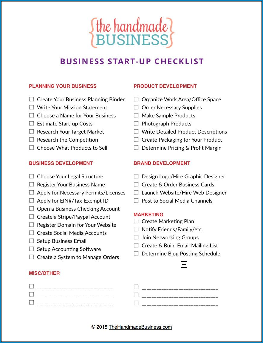Example of Startup Business Checklist Template