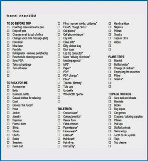 √ Free Printable Travel Checklist Template | Checklist Templates