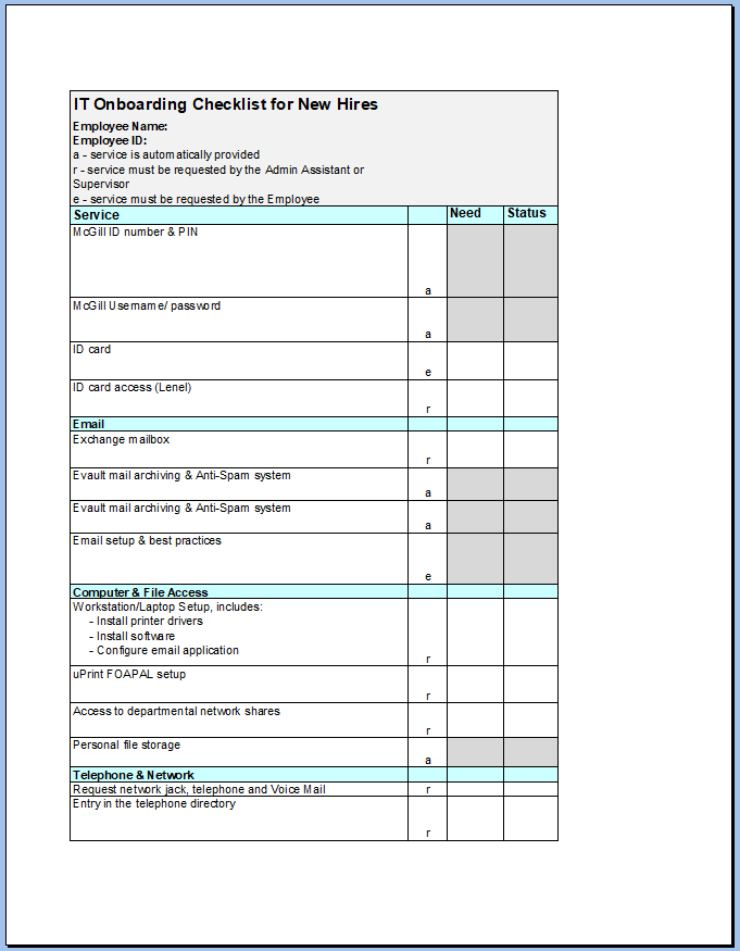  Free Printable IT Onboarding Checklist Template Checklist Templates