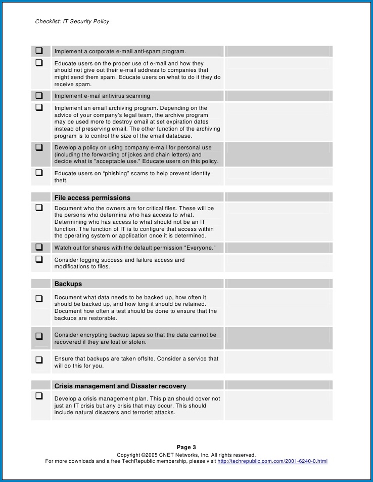 IT Security Checklist Template Example