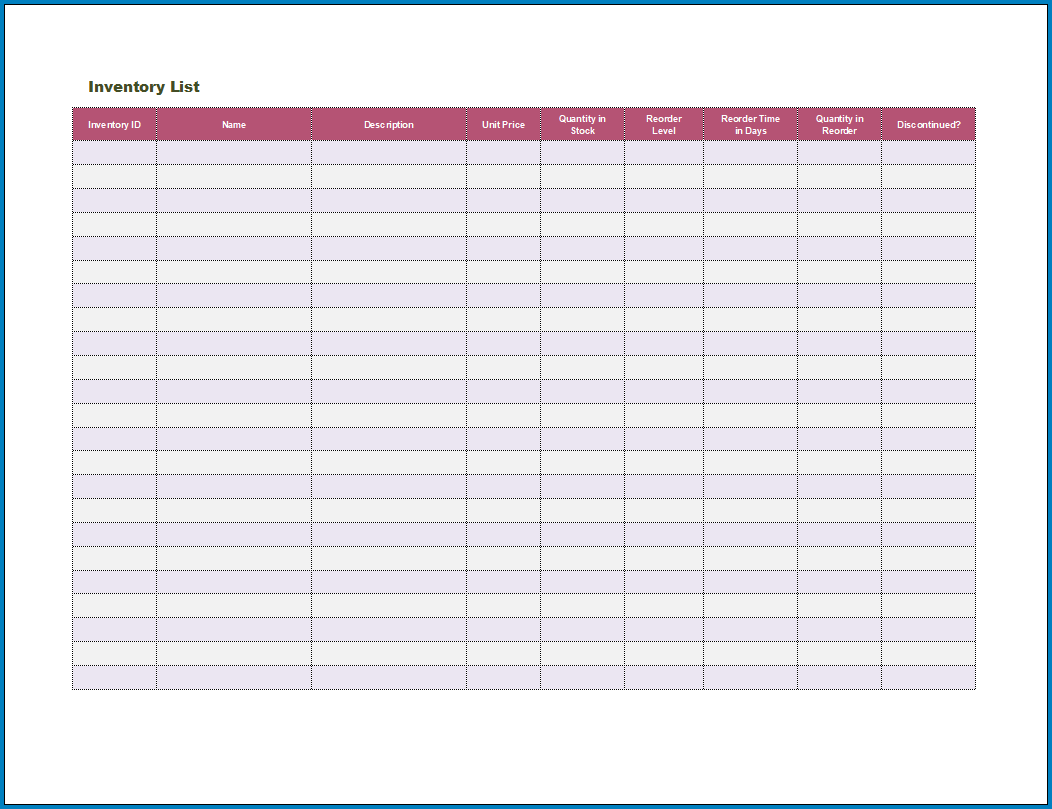 Free Printable Inventory Checklist Template
