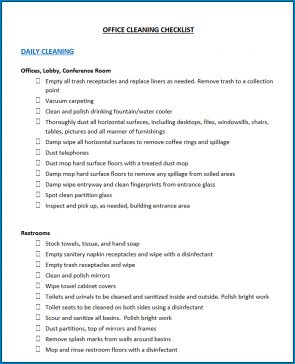 √ Free Printable Medical Office Cleaning Checklist Template | Checklist ...
