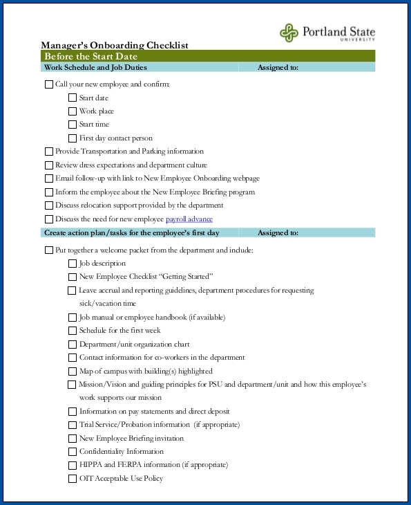 Onboarding Process Checklist Template Sample