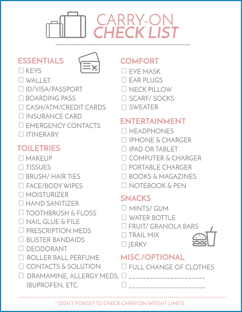 Packing Checklist Template Sample