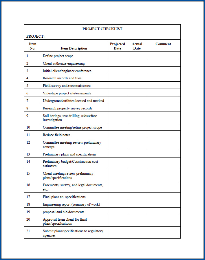 Free Printable Project Checklist Template