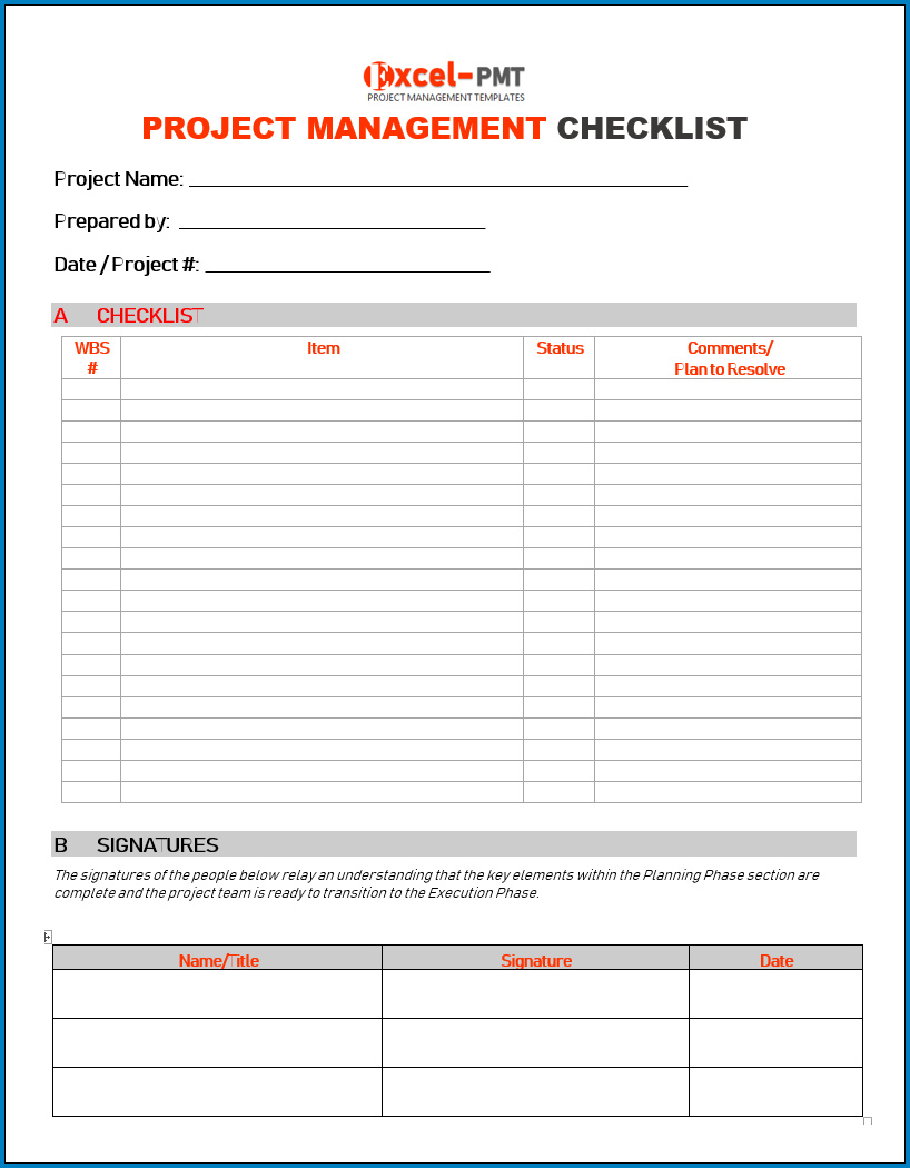  Free Printable Project Management Checklist Template Checklist