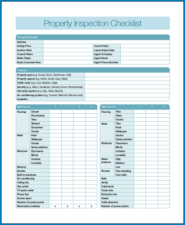 Property Inspection Checklist Template Example