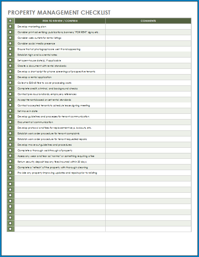 Free Printable Property Management Inspection Checklist Template