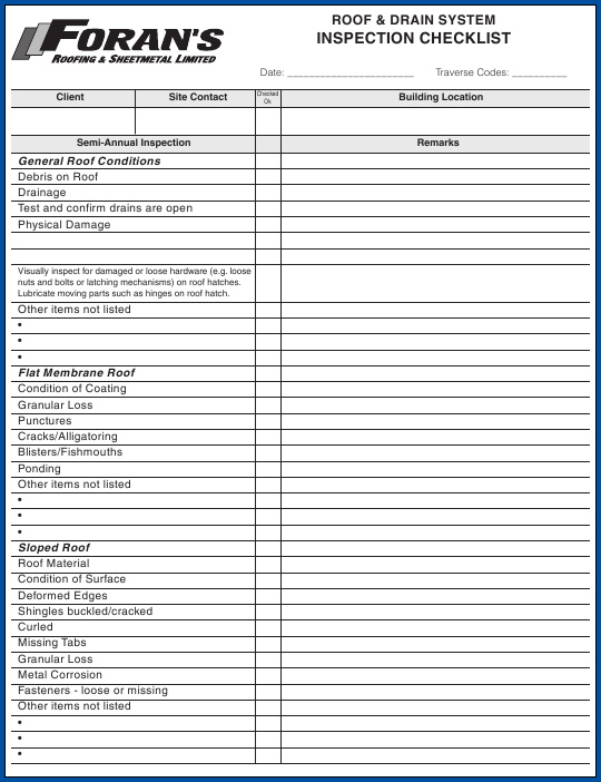 Roof Inspection Checklist Template Example