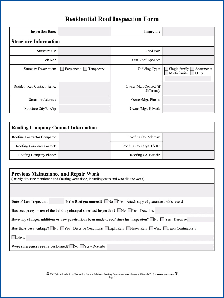 Roof Inspection Checklist Template Sample