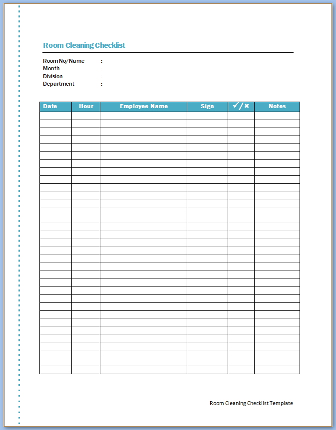 Free Printable Room Cleaning Checklist Template