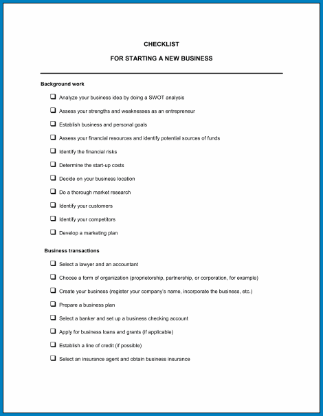 Sample of Business Checklist Template