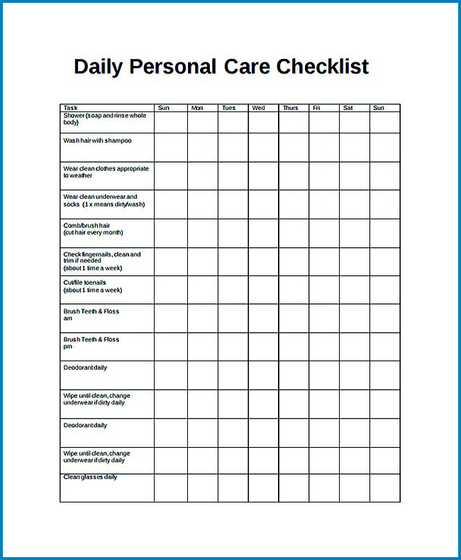 Sample of Daily Checklist Template