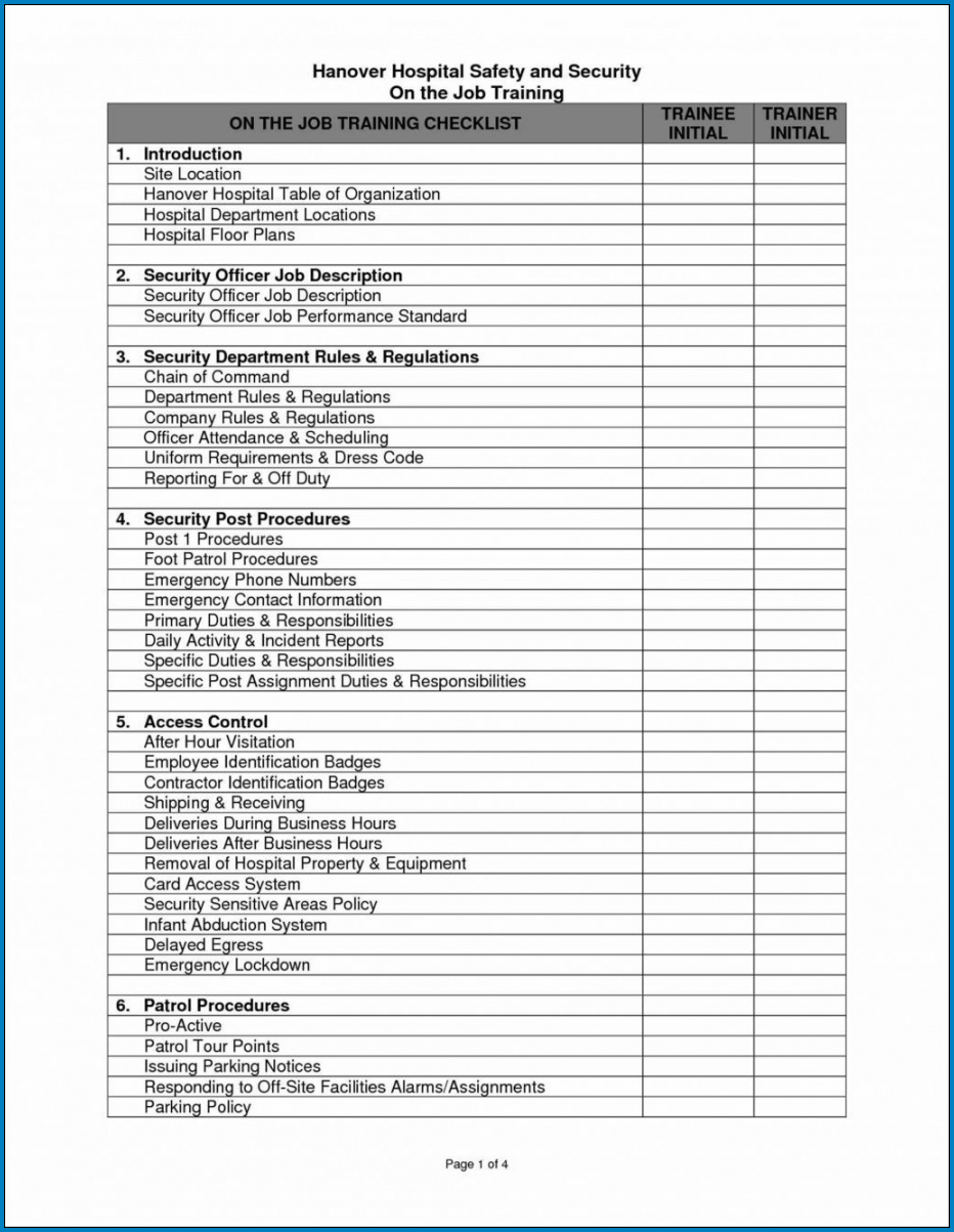 Sample of Employee Training Checklist Template
