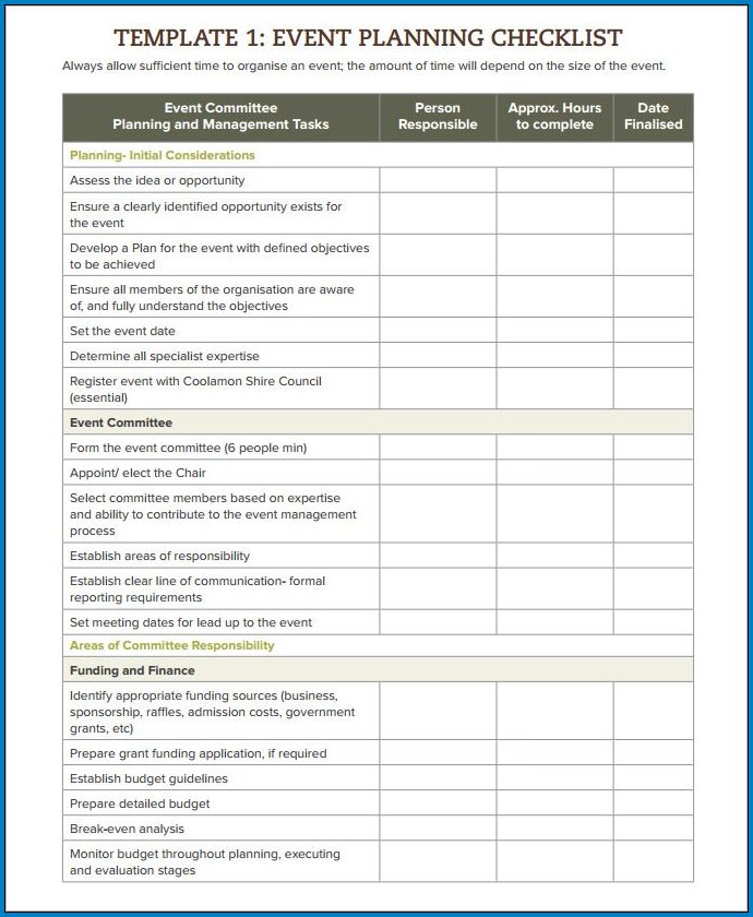 Sample of Event Checklist Template