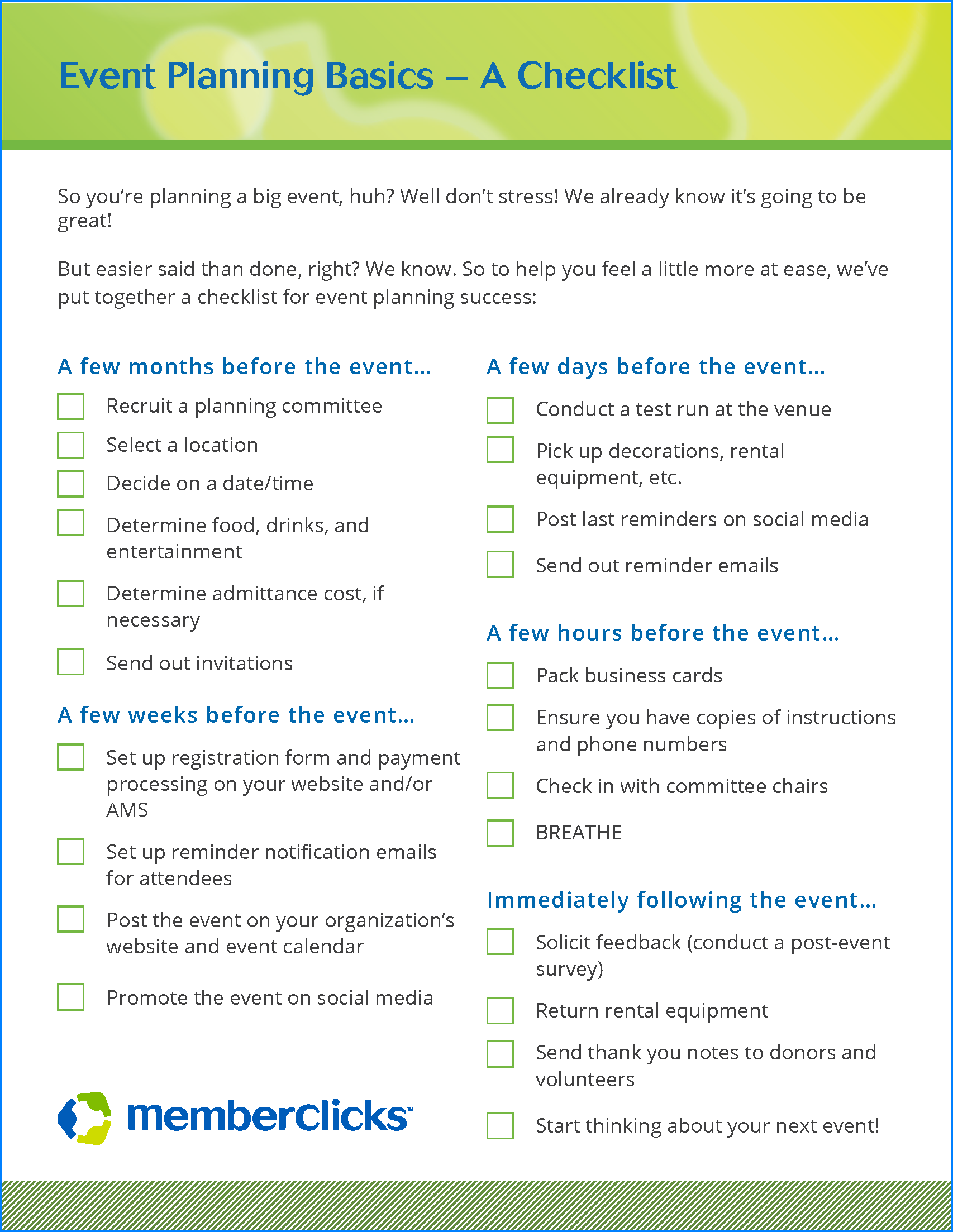 Sample of Event Planning Guide Checklist Template