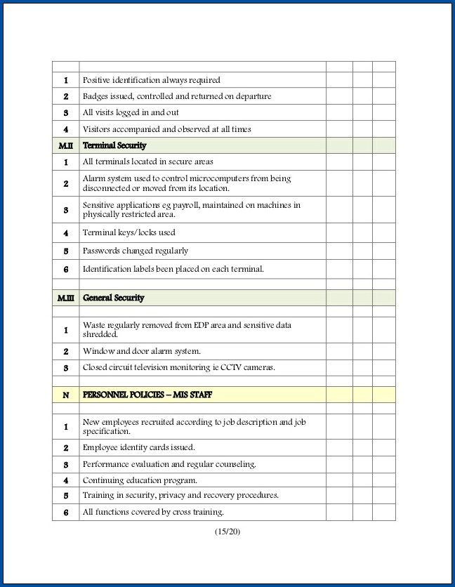 Sample of IT Security Audit Checklist Template