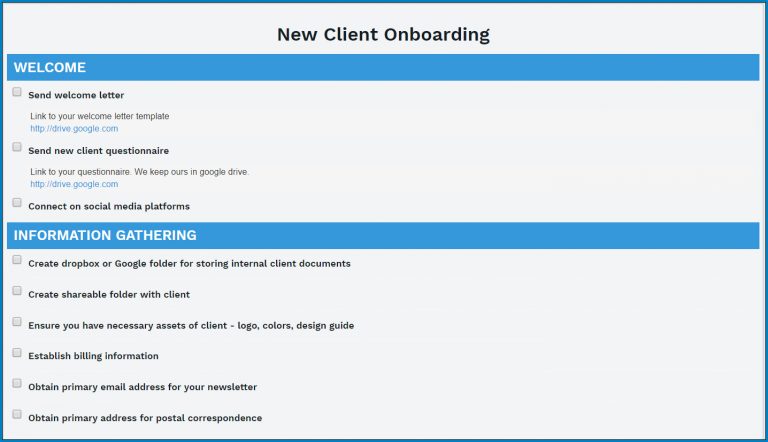 New Client File Checklist √ Free Printable New Client Onboarding Checklist Template | Checklist ...