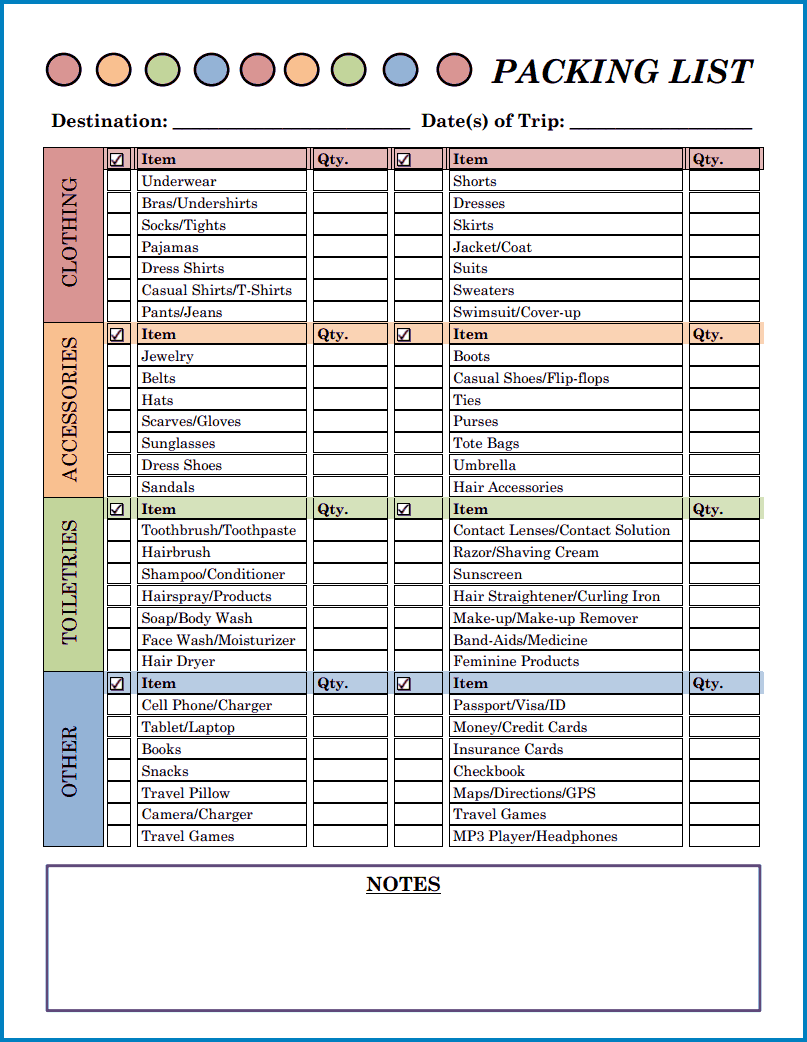 Sample of Packing Checklist Template