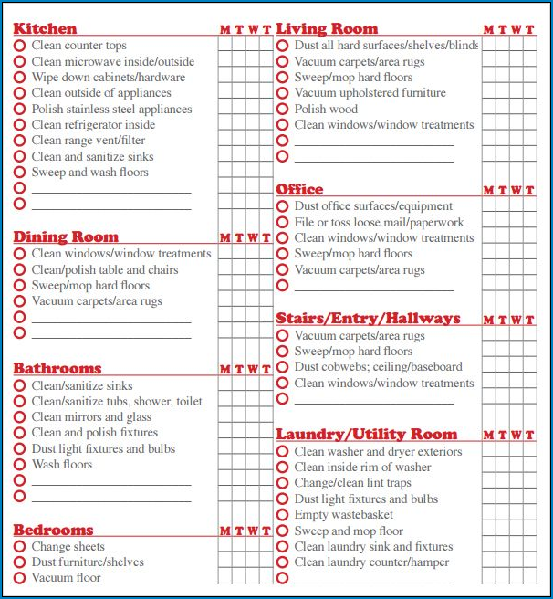 Sample of Professional House Cleaning Checklist Template