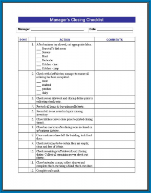 √ Free Printable Restaurant Closing Checklist Template Checklist √ Free Printable Restaurant Closing Checklist Template Checklist