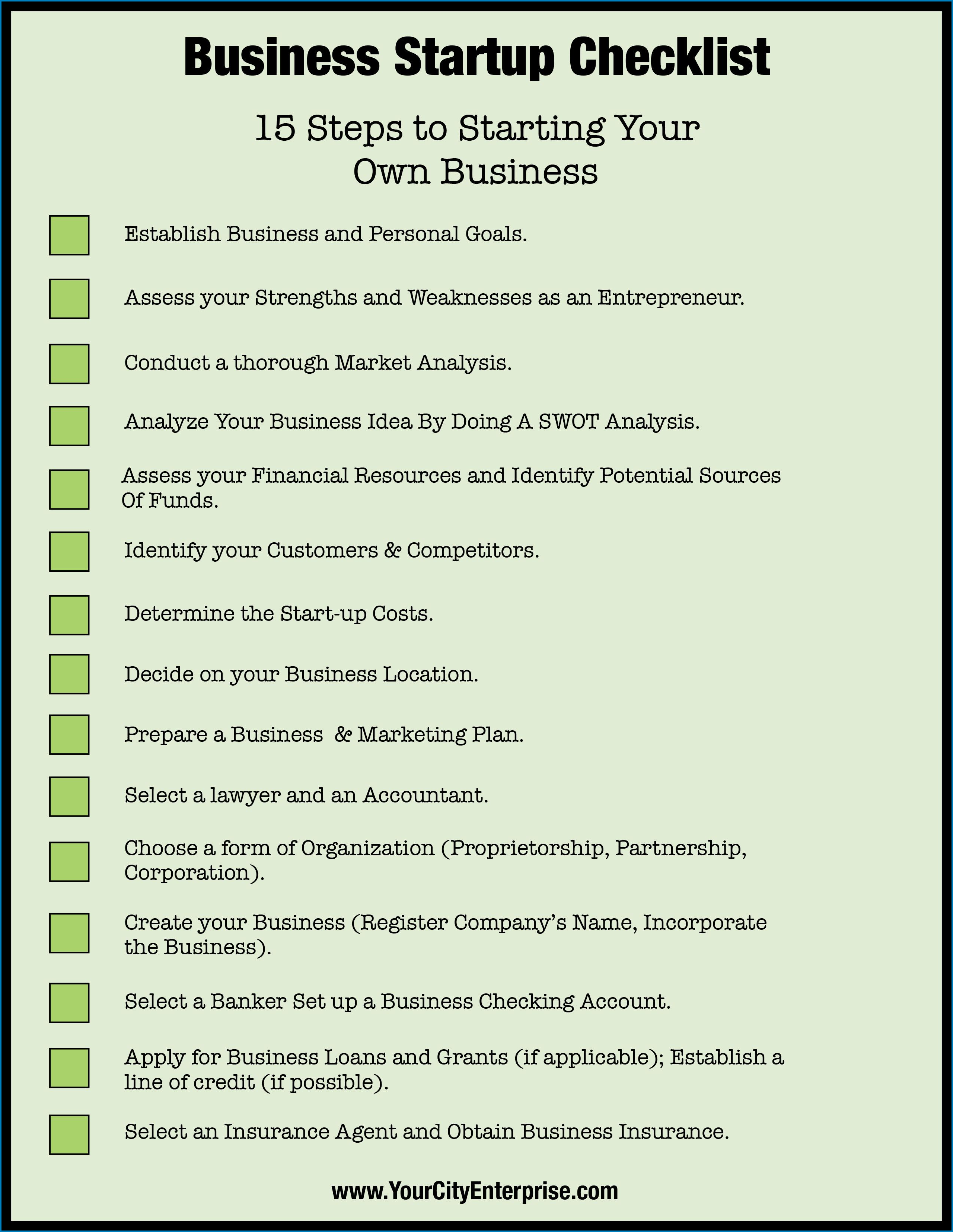 Sample of Startup Business Checklist Template