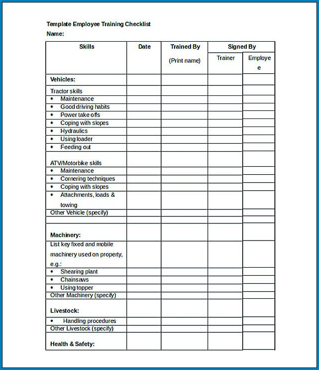 Sample of Trainer Checklist Template
