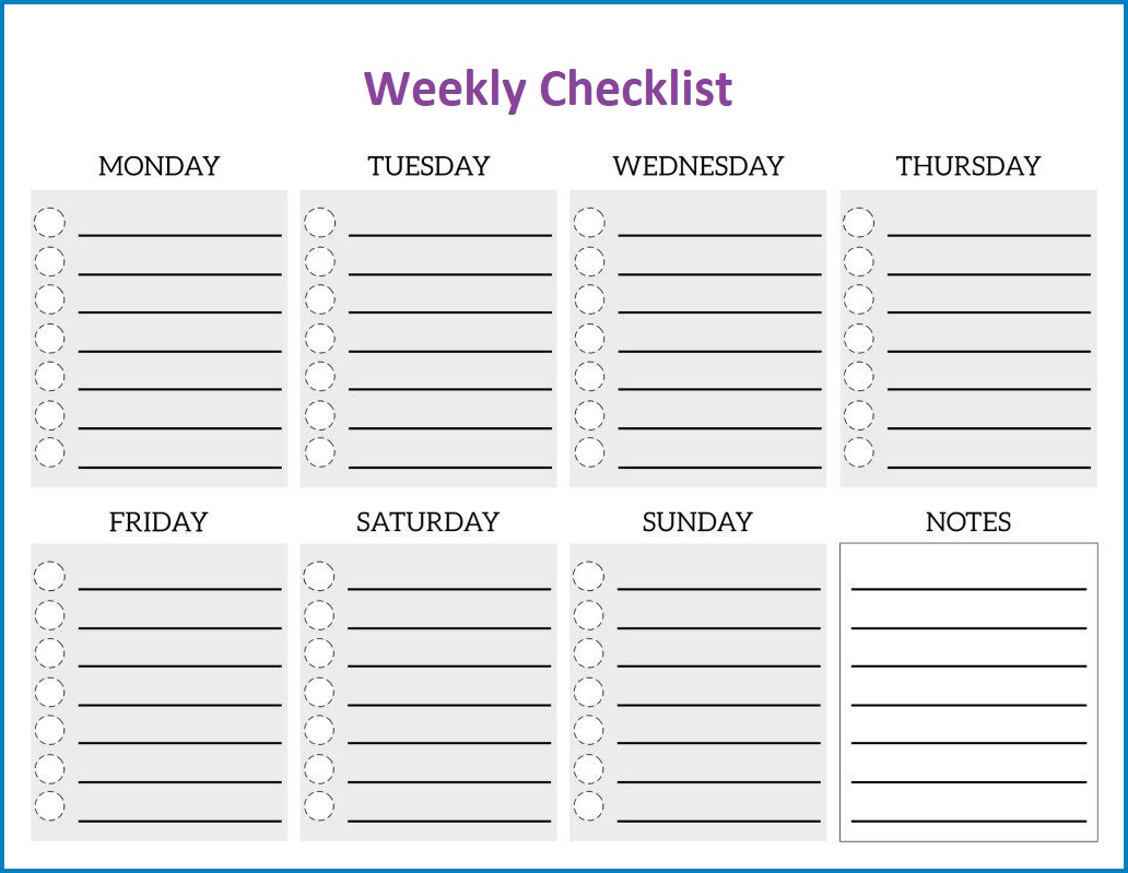 Weekly Checklist Template Sample