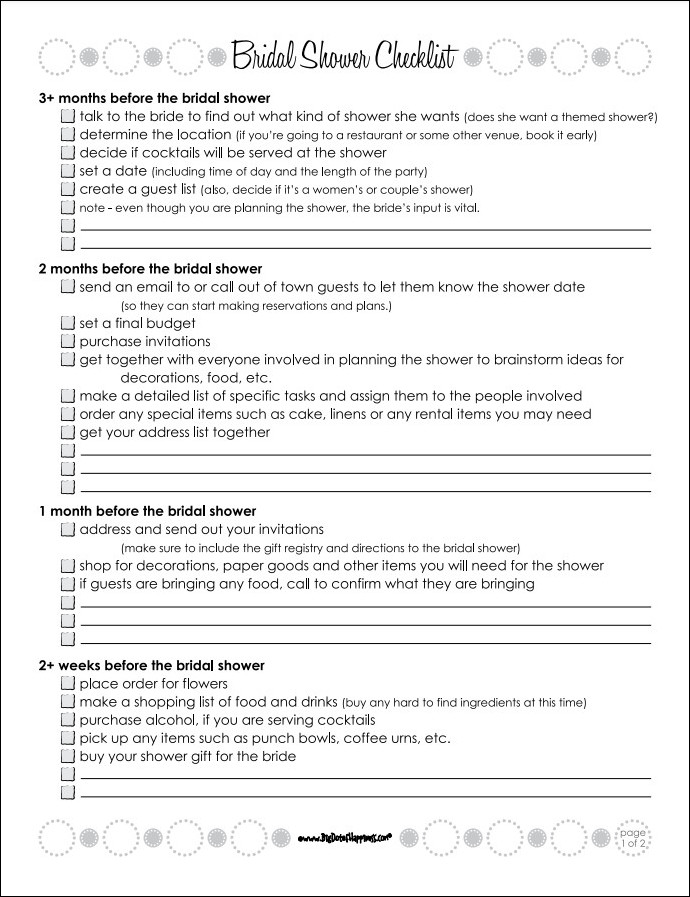 Optimized layout and structure of a bridal shower checklist template for better readability